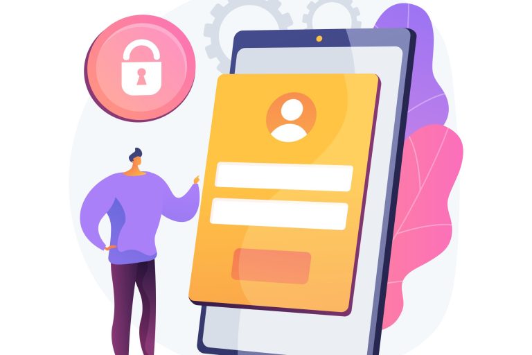 Sign in page abstract concept vector illustration. Enter application, mobile screen, user login form, website page interface, UI, new profile registration, email account abstract metaphor.